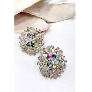 Luxury Gold Plated Flower <b>Stud</b> <b>Earrings</b> With <b>Crystal</b> Rhinestones For Women Party Wear Collection - Product Image 1