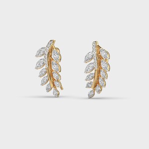 Luxury Yellow Gold Marquise Diamond <b>Huggie</b> <b>Earrings</b> Plant Pattern Women's Wedding Jewelry - Product Image 2