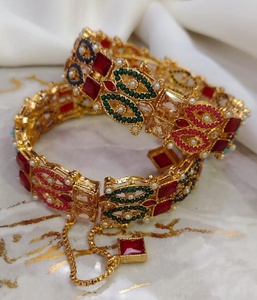 Women's Classic Geometric Antique Gold Plated Stainless Steel Zircon Imitation Pearl Bridal Wedding Bangles - Product Image 2