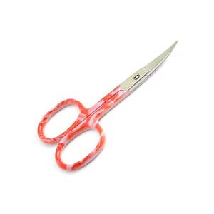Ciseaux à manucure avec lames courbes en acier inoxydable, poignées en plastique marbré rouge pour la coupe des cuticules, outils de beauté pour adultes - Product Image 4