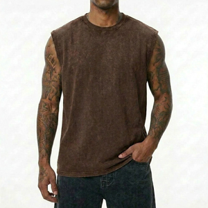 Camiseta sin Mangas de Lujo 100% Algodón Transpirable con Bordado Tejido para Hombre, Estilo Casual, Lavado Nieve, para Moda Urbana y Gimnasio - Product Image 1