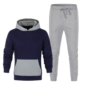 Conjunto Deportivo Unisex con Capucha en Negro y Azul, Sudadera Larga Informal, Pantalones Deportivos con Cordón, Color Sólido, Algodón/Poliéster - Product Image 4