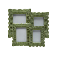 Cadre photo rustique en rotin vert imprimé UV, écologique, festonné, en osier, support d'art de table/bureau pour salon et chambre à coucher