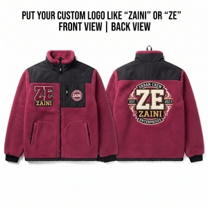 เสื้อแจ็คเก็ตขนแกะผู้ชาย พรีเมียม 320 GSM เชอร์ปาฟลีซ สีดำ-เบอร์กันดี แบบซิป  ปักโลโก้ตามสั่ง เสื้อกันหนาวสำหรับกิจกรรมกลางแจ้ง - Product Image 1