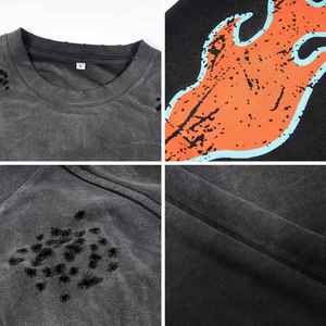 T-shirt homme à manches longues, coupe oversize, motif craquelé, effet délavé, couleur foncée, personnalisé - Product Image 3