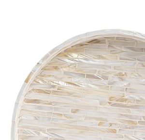 Plateau exquis en nacre, motif brique neutre, mosaïque de coquillages, plat décoratif rond pour la décoration intérieure de luxe. - Product Image 3