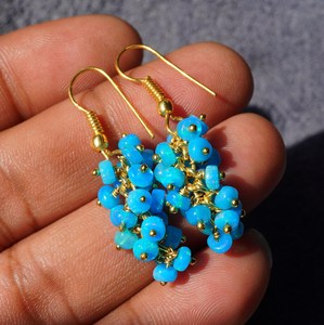 Sky Blue Ethiopian Welo <b>Opal</b> Beaded <b>Earrings</b>, 14K Gold, Rainbow Gemstone - Product Image 3