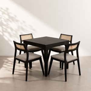 Silla de Comedor Minimalista de Madera de Roble Indonesio Negro para Patio, Silla de Jardín sin Brazos Resistente a la Intemperie, Muebles Contemporáneos para Interiores y Exteriores - Product Image 1