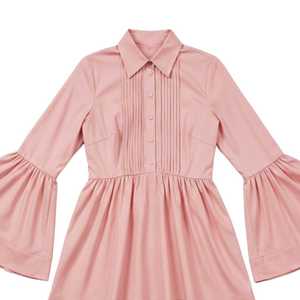 Vestido de Popelina Rosa para Mujer, con Botones, Manga Larga, Corte Campana, Estilo Casual Chic, para Fiesta - Product Image 5