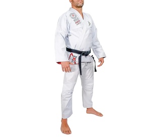 Uniformes de karaté et de jiu-jitsu brésilien unisexes de haute qualité, logo personnalisé, polyester/coton extensible, blanc, 450 g, légers - Product Image 1