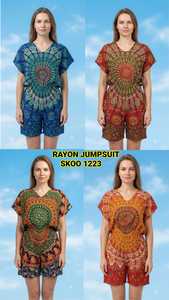 Mono corto de rayón con estampado de mandala y cintura alta |   Mono sin mangas estilo bohemio |   Tela Suave, Transpirable y Ecológica para Viajes de Verano - Product Image 5