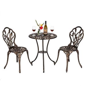 Set Bistrot Tulip in Alluminio Pressofuso Stile Europeo, 3 Pezzi, Tavolo e Sedie in Bronzo per Arredamento da Giardino Esterno - Product Image 6