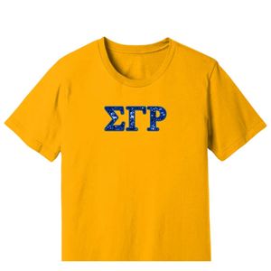 T-shirt personnalisé en gros avec lettres grecques, broderie à faux sequins, col rond, vêtements décontractés pour femmes - Product Image 1