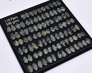 Paire de cabochons en jaspe Kambaba naturel, lisses et polis, assortis, pierres précieuses vertes et noires à motif orbiculaire, pour la fabrication de bijoux - Product Image 3