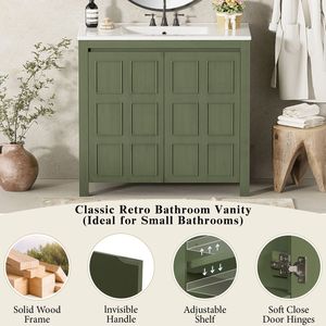 Mobile Bagno Verde Oliva da 36 Pollici con Lavabo in Ceramica e Armadietto Contenitore (Vecchio SKU SV000004AAF) - Product Image 4