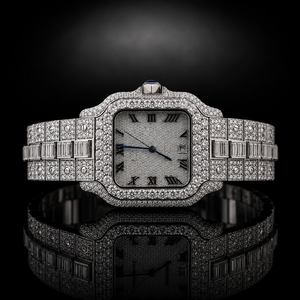 Reloj Mecánico de Movimiento Automático Cuadrado con Esfera Romana de Alta Calidad Estilo Hip Hop, Completamente Adornado con Diamantes VVS Moissanite - Product Image 1