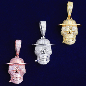 Pendentif crâne en argent 925 plaqué or avec chapeau et cigare, style hip hop, pour homme. - Product Image 4