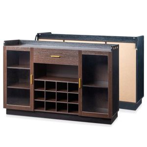Credenza Portabottiglie FCH per 12 Bottiglie con Doppia Porta in Vetro, Cassetto Singolo, Telaio Nero e Pannelli Interni in Particelle Grigio-Marrone - Product Image 4