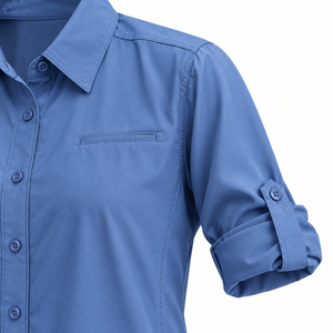 Chemise de randonnée pour femme à manches longues, personnalisable, avec manches retroussables et boutons sur le devant, bleue, vente en gros - Product Image 5