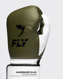 Professional Fly Green & White Lace Up Boxing Gloves Customized Genuine Leather Martial Arts MMA Muay Thai Sports Gear - Product Image 2