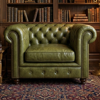 Fauteuil Chesterfield classique en cuir véritable, capitonné, vintage, pour salon, entrepôt, villa
