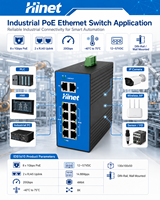 Switch PoE industriel Gigabit Hi-Net 10 ports, 8 ports PoE RJ45, 2 ports Gigabit Uplink, montage sur rail DIN, 12-57VDC, large plage de température