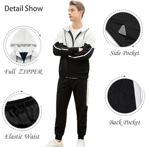 Zip Up Track Jacket With Contrast Panels Matching <b>Pants</b> Side Zip Pockets Sports Tracksuit For Training Sports Casual - Product Image 3