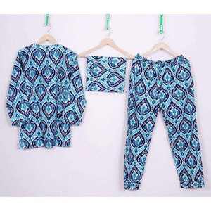 Robe longue décontractée pour femme, imprimé bleu, col en V, taille élastique, manches longues, 100 % coton satiné respirant, collection automne 2026 - Product Image 1