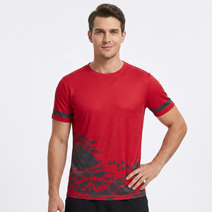 T-shirt rouge à manches courtes et col rond pour homme avec imprimé abstrait noir, séchage rapide, jersey sportif, coupe classique, impression par sublimation - Product Image 6