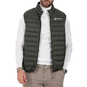 DAIZEN STAR Men's Olive Green Stand Collar Puffer Vest Solid Color Windproof Casual Outerwear Zipper Closure Autumn Wear - Product Image 1