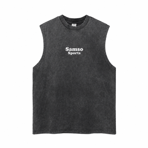 เสื้อกล้ามผู้ชายสไตล์วินเทจ ย้อมสีแบบแอซิดวอช พิมพ์ลายคุณภาพสูง ผ้าฝ้าย สตรีทแวร์ - Product Image 1