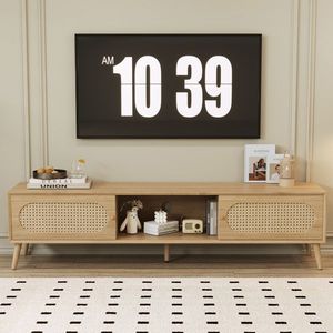 Mobile TV Moderno Stile Fattoria Boho per TV fino a 80 Pollici, Centro Intrattenimento in Legno Massello con Gambe in Legno Massello, Mobile TV per Soggiorno - Product Image 1