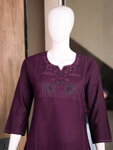 Women Purple Dhabu Cotton <b>Kurti</b> Pant Set With Embroidery Work Casual Wear Loose Fit Ankle Length <b>Indian</b> Pakistani Style - Product Image 6