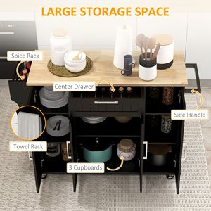 Carrello da Cucina Moderno Portatile in Acciaio Nero con Piano in Rovere Naturale, Cassetti in Acciaio al Carbonio, Portasciugamani in Ferro e Armadietto - Product Image 4