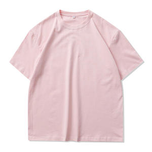 T-shirt en coton uni à col rond et manches courtes pour homme, coupe ample, couleur unie, jersey décontracté, rose - Product Image 6