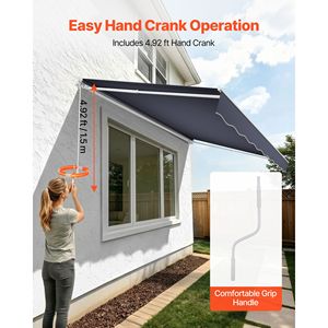 Manual Retractable 4m X 3.7m Outdoor Patio Awning Water-Resistant Polyest Sun <b>Shade</b> for Patio Door <b>Window</b> - Product Image 5
