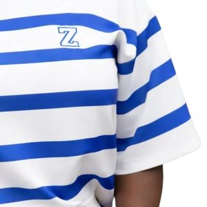 Ensemble court rayé bleu et blanc Zeta Phi Beta pour femmes, tenue décontractée deux pièces avec lettres grecques brodées - Product Image 5
