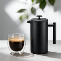Cafetière à piston BERTILLE anti-goutte, durable, multi-capacités, noire, en acier inoxydable 304