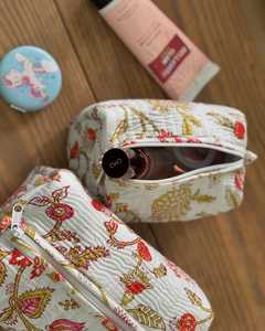 Set of 3 Hand Block Printed Toiletry Bag Handmade Cotton Quilted Cosmetic <b>Makeup</b> Bags Womens Travel Accessories Handbag - Product Image 2