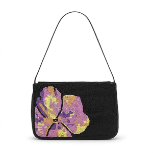 Handmade Sequin Floral Shoulder <b>Bag</b> <b>Women</b> <b>Black</b> Botanical Flower Evening Clutch Underarm Handbag Purse - Product Image 1
