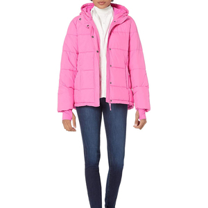 Oem Women's Eco-friendly Puffer <b>Jacket</b> Casual Winter Woven Loose Single Polyester Full Sleeve Regular Length Hooded Coat - Product Image 1
