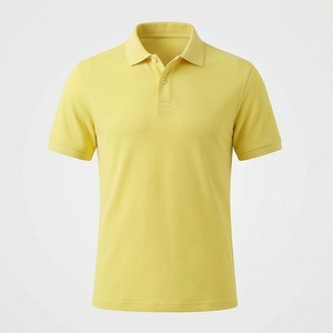 Polo en piqué 100% coton jaune à manches courtes pour homme, décontracté, respirant, coupe classique, design tricoté uni - Product Image 1