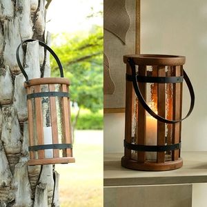 Farol de Vidrio y Madera Rústico con Asa de Metal, Decorativo para Mesa, Decoración para el Hogar y Bodas - Product Image 3