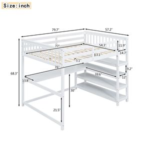 Letto a soppalco bianco a una piazza e mezza con scaffali contenitore e scrivania sottoletto - Set camera da letto - Product Image 6