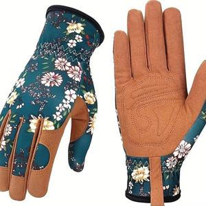Gants de jardinage unisexes en cuir personnalisés, imprimés de motifs floraux, résistants à la chaleur, anti-vibrations, anti-perforation, compatibles écrans tactiles - Product Image 1
