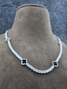 Women's 925 <b>Silver</b> Moissanite <b>Choker</b> Necklace Round Brilliant Cut Flower Design Rhodium Plated Classic Style Everyday Wear - Product Image 3