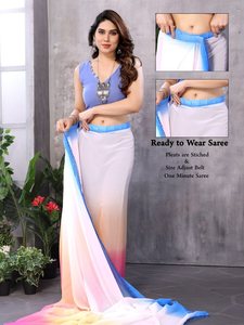 LATEST Silk Digital Printed Women DESIGNER GEORGETTE PRINT WORK ONE MINUTE SAREE WITH UNSTITCHED BLOUSE 71543 Ready to Ship - Product Image 1