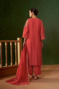 Conjunto de Kurta y Palazzo Bordado en Rosa Coral con Dupatta para Mujer, Ropa Étnica Tradicional para Bodas, Disponible al por Mayor - Product Image 2