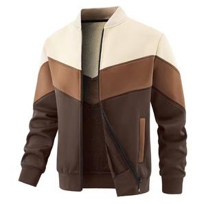 Blouson Bomber Homme Slim en Jean PU à Capuche, Col Montant, Blocs de Couleurs, Fermeture Éclair, Tissu Respirant, Décoration Effilochée - Décontracté - Product Image 5