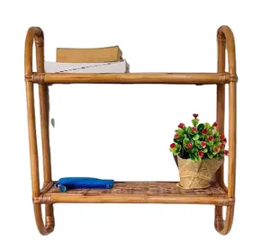 New Arrival Natural Rattan Wall Shelf Wicker Rattan Wall Mounted Shelf Display Shelves For Living Room Bedroom Decor